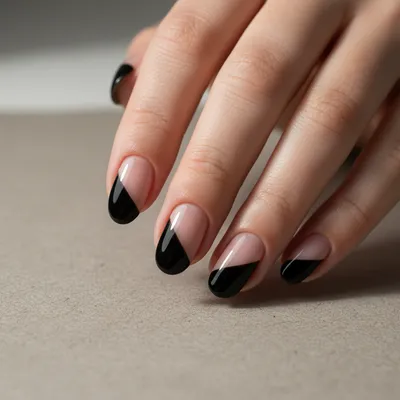 Abstract Geometric Color-block Short Oval Nails — Half Nude