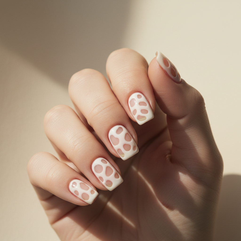 Abstract Free-form Swiss-cheese Cutout Short Squoval Nails — Bare-nail