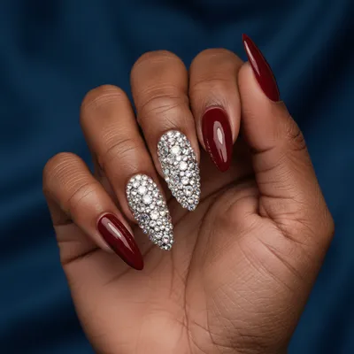 3D Rhinestone Cluster Extra-long Stiletto Nails — Dense Crystal Stones
