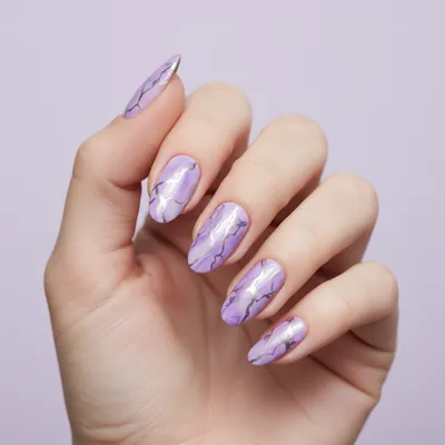Lilac-marble Silver-veining Long Oval Nails