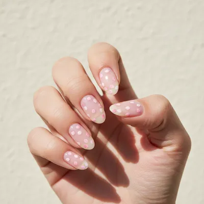 Floral Cherry-blossom Long Oval Nails — Micro Pink Sakura Petals on a