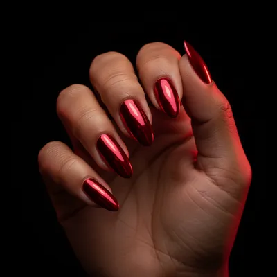 Ruby-chrome Almond Nails