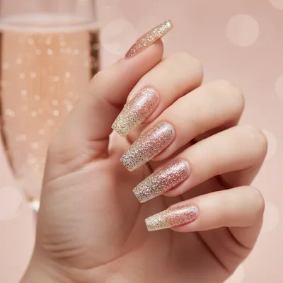 Glitter Ombré Fine-to-chunky Long Coffin Nails — Sparse Glitter at The