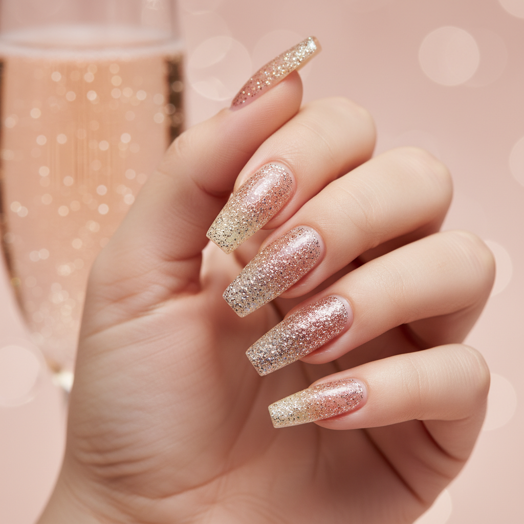 Glitter Ombré Fine-to-chunky Long Coffin Nails — Sparse Glitter at The