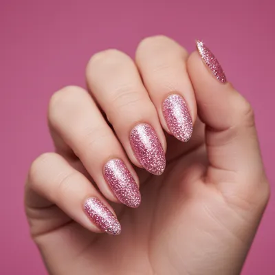 Glitter Pink-and-silver Mixed Short Almond Nails — Dense Multi-color g