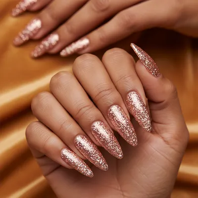 Glitter Chunky-rose-gold Full-coverage Extra-long Stiletto Nails