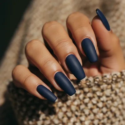 Matte Deep Navy Long Coffin Nails
