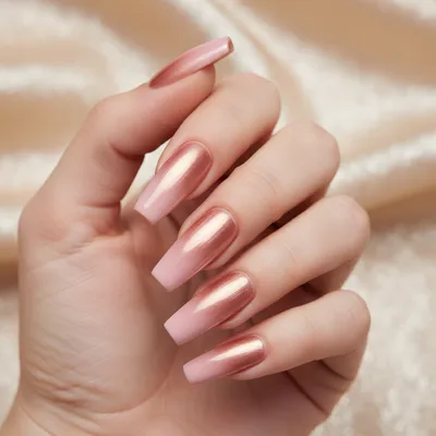 Rose-gold Ombré Long Coffin Nails Fading to Blush Pink at The Cuticle