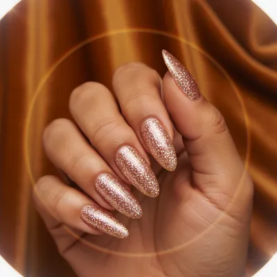 Rose-gold Glitter-bomb Full-coverage Long Almond Nails