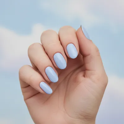 Pastel Cornflower-blue Milky Oval Nails