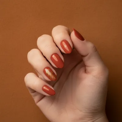 Burnt Orange Terracotta Short Almond Nails With Single Hand-painted go