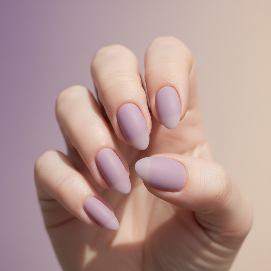Sheer-matte Lavender Almond Nails