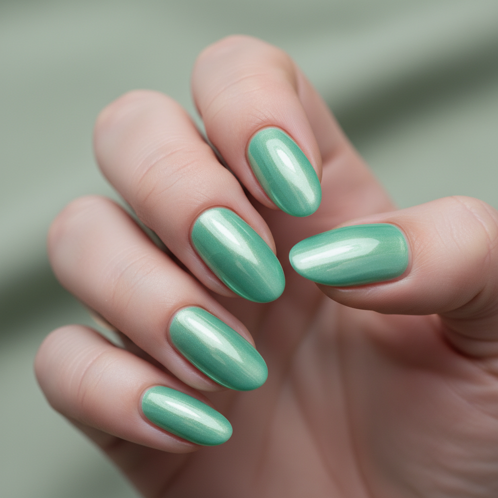 Mint Chrome-mirror Long Oval Nails
