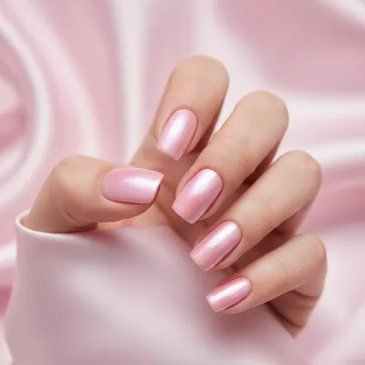 Pastel-pink Chrome Short Squoval Nails