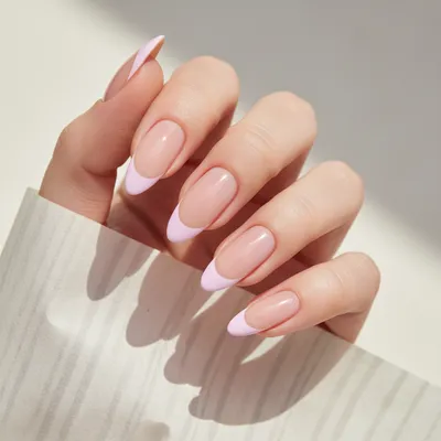 Pastel-pink French-tip Long Almond Nails With Fine Pastel-pink French