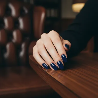 Navy-blue Gel Old-money Long Oval Nails