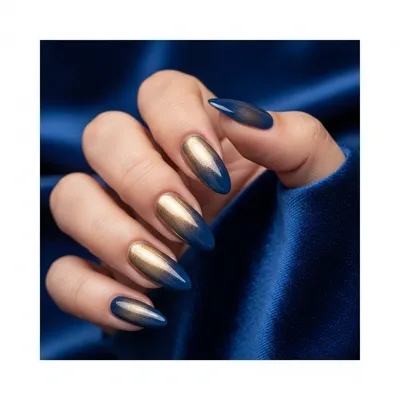 Navy-and-gold Ombré Long Almond Nails