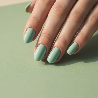 Glossy Mint-pastel Oval Nails