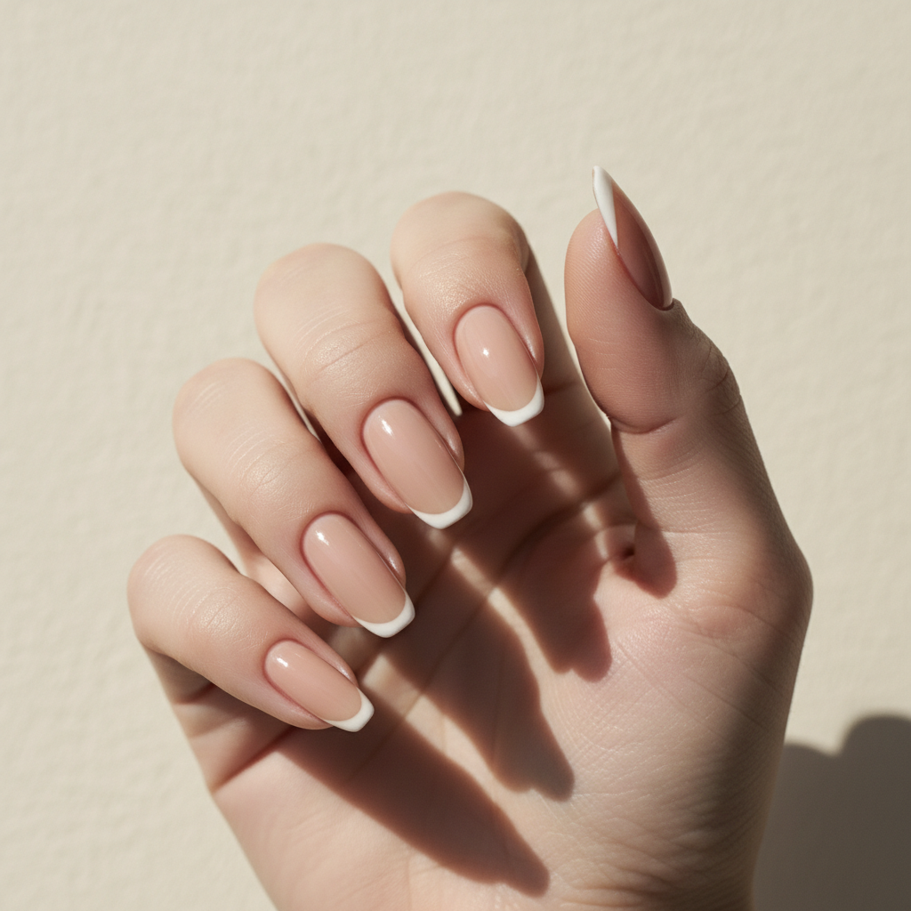 Beige Cool-stone Long Almond Nails With Tiny Hand-painted Micro-french