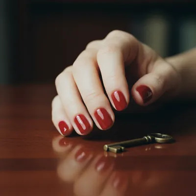 Round Short Natural-shape Nails in Glossy Classic Red