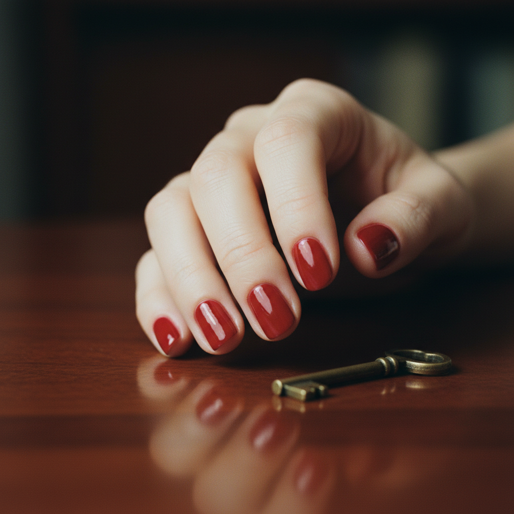 Round Short Natural-shape Nails in Glossy Classic Red