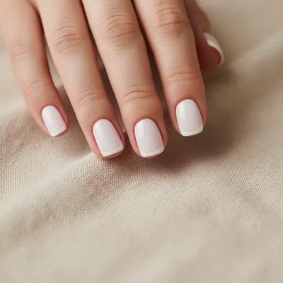 Round Short Nails in Milky White With a Fine Micro-french Clean Tip