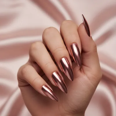 Stiletto Extra-long Nails in Glamour Rose-gold Chrome
