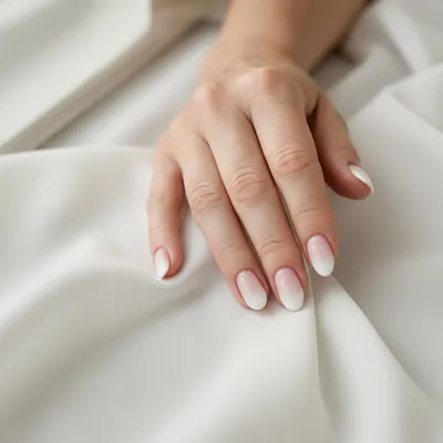 Baby-boomer Oval Nails — Near-invisible White-to-blush Fade