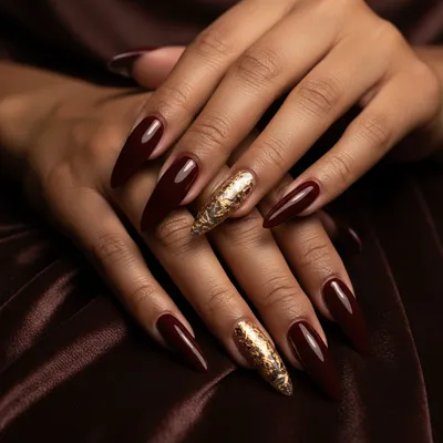 Stiletto Extra-long Nails in Mob-wife Dark Cherry Oxblood With Single
