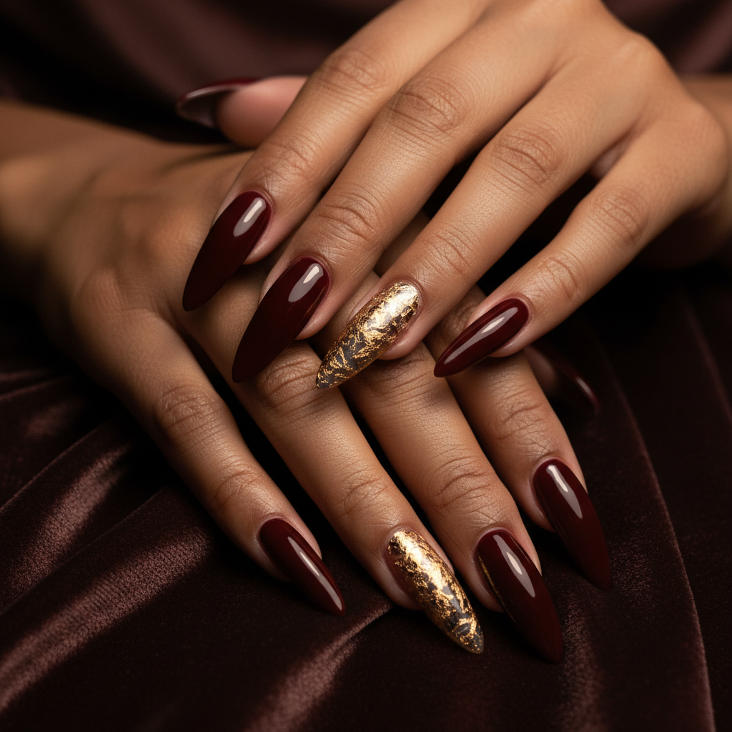 Stiletto Extra-long Nails in Mob-wife Dark Cherry Oxblood With Single