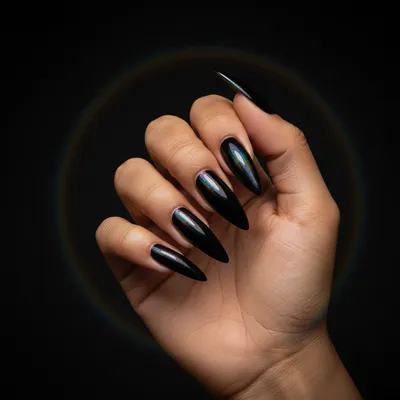 Extra-long Stiletto Nails in Holographic Prismatic Rainbow Shift Over