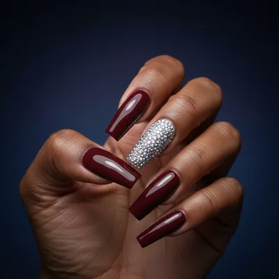 Extra-long Coffin Nails in Full Rhinestone-encrusted Glamour Ring Fing