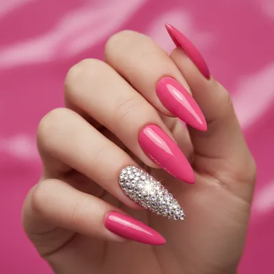Extra-long Stiletto Nails in 3D-rhinestone Cluster Ring Finger And Oth
