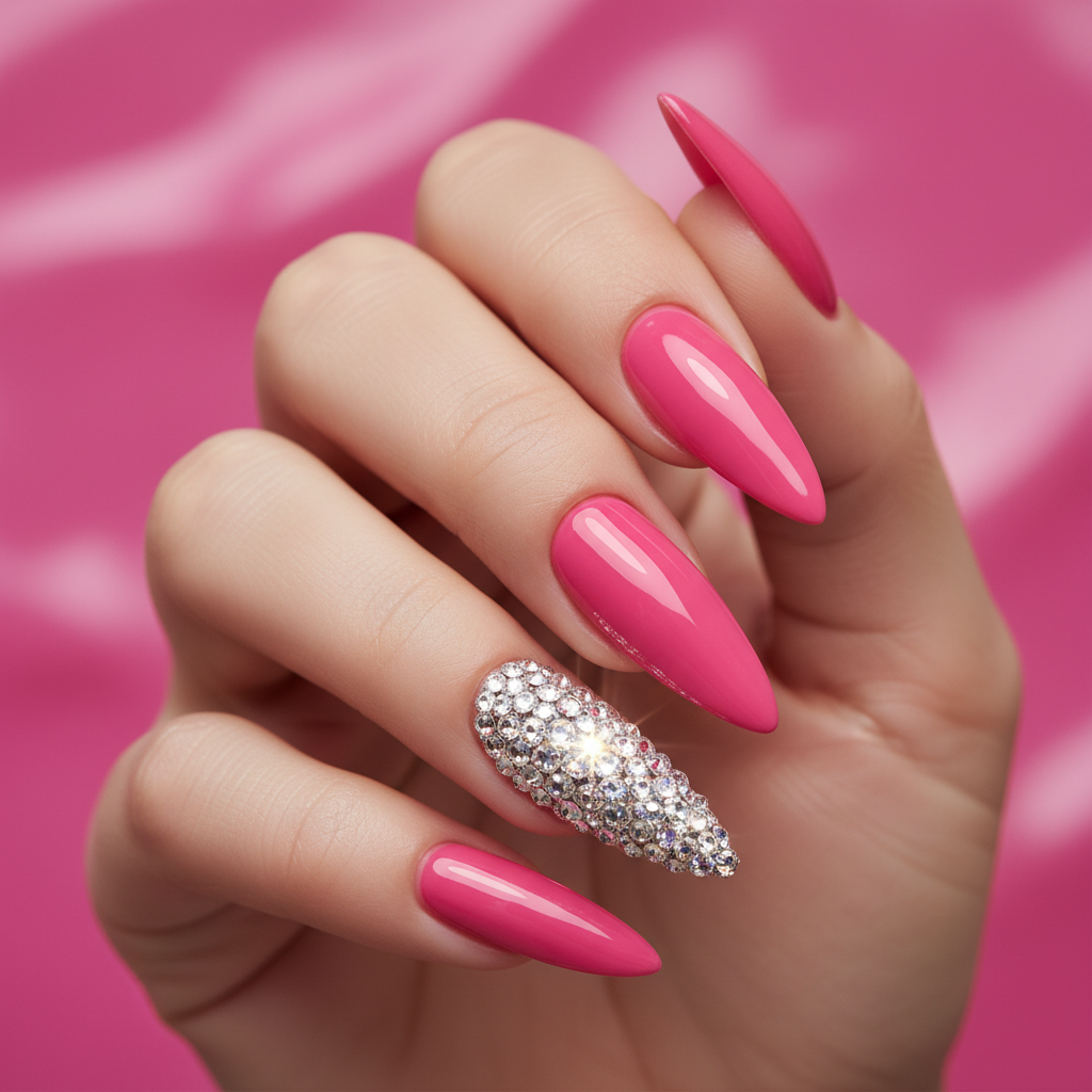 Extra-long Stiletto Nails in 3D-rhinestone Cluster Ring Finger And Oth