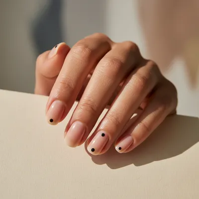 Minimal-aesthetic Short Squoval Nails — Single Negative-space Dot Acce