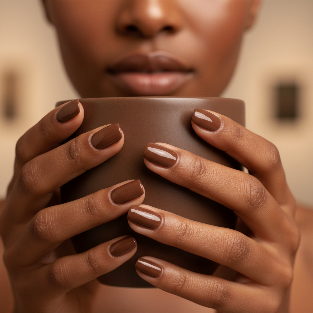 Hand Wrapped Around a Smooth Espresso Ceramic Mug (no Logo) Held Just