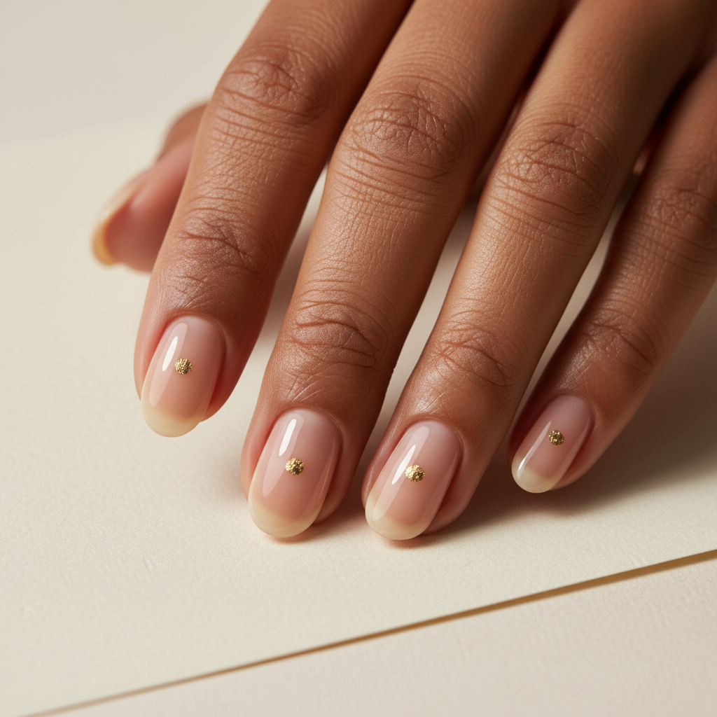 Minimal-aesthetic Short Oval Nails in Sheer Beige With a Tiny Single g