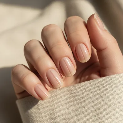 Minimal-aesthetic Round Short Nails in Sheer Milky Nude With Single th