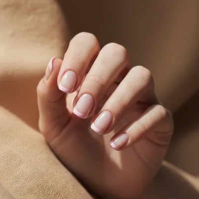 French-revival Modern Thin Pastel-pink French on Short Round Nails Ove