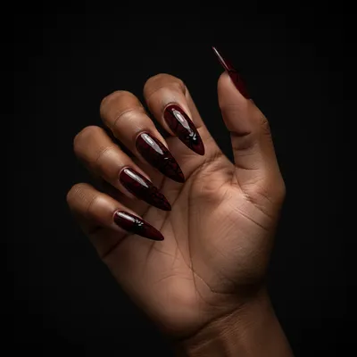 Halloween Extra-long Stiletto Nails in Mob-wife Dark Cherry Oxblood wi