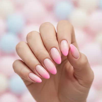 Sheer-to-saturated Pink Ombré Almond Nails Repeated Cleanly Across All