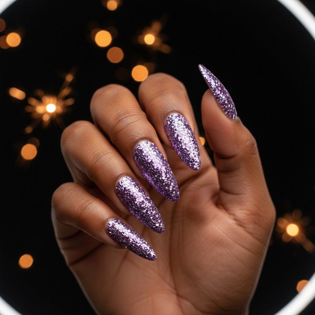 New Year's Eve Glitter-bomb Full-coverage Purple-and-silver Chunky Gli