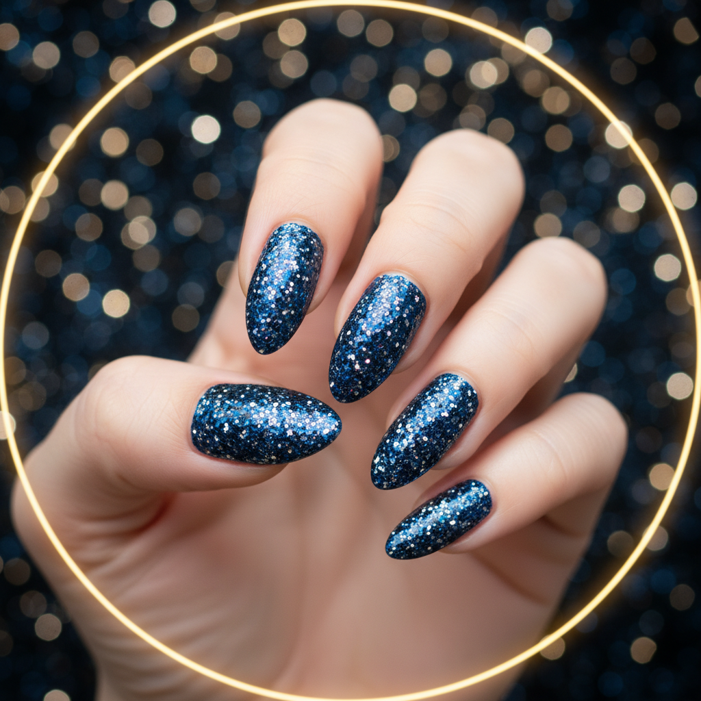 New Year's Eve Glitter-bomb Full-coverage Navy-blue And Silver Chunky