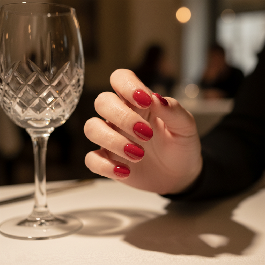 Date-night Old-money Short Oval Nails in Glossy Classic Red
