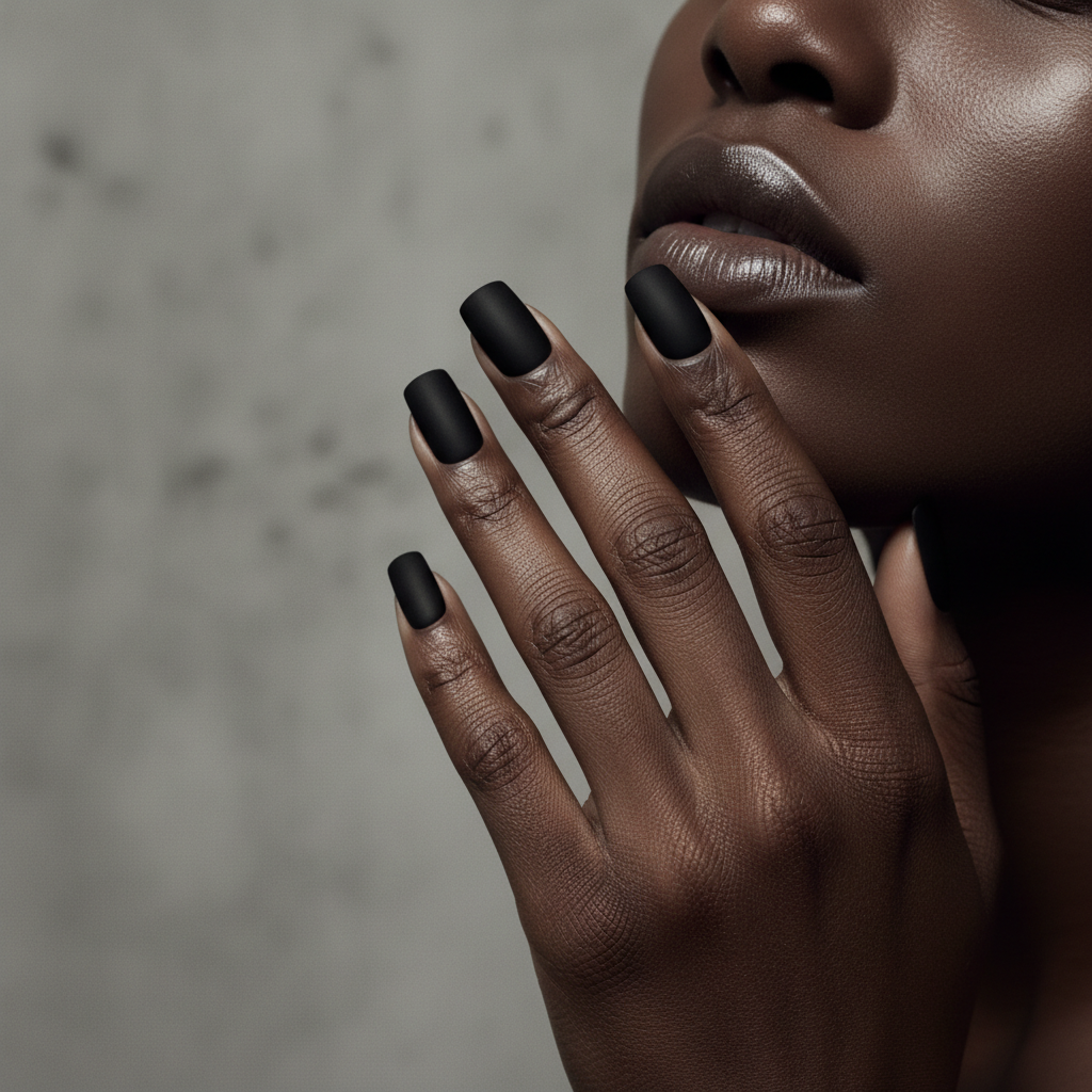 Hand Pressed Flat to The Side of a Deep-brown-skinned Model's Jaw Soft
