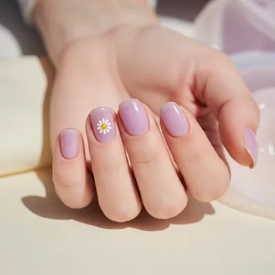 Purple Sheer-matte Lavender Short Round Nails With Single Tiny White f