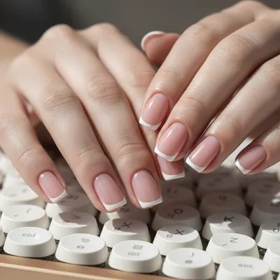 Work-ready Office Short Square Nails in Tonal Milky Pink With Fine Cle