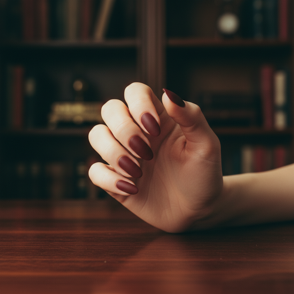 Old-money Long Oval Nails in Matte Oxblood Deep Cherry
