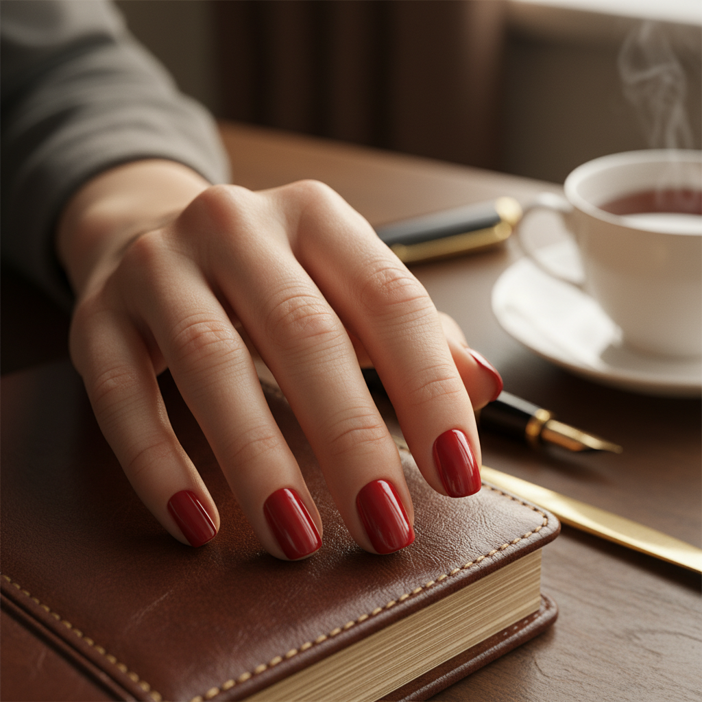 Old-money Short Squoval Nails in Glossy Classic Red