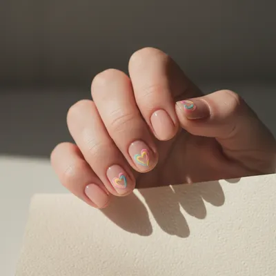 Minimal-aesthetic Short Round Nails — Single Tiny Hand-painted Candy-h